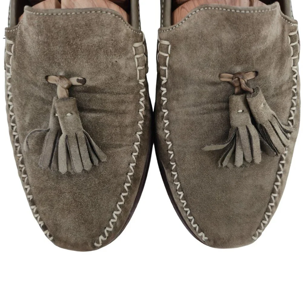 Vintage Salvatore Ferragamo Italy Dress Shoes Taupe Suede Tassel Loafers Men 8.5 - Picture 12 of 12